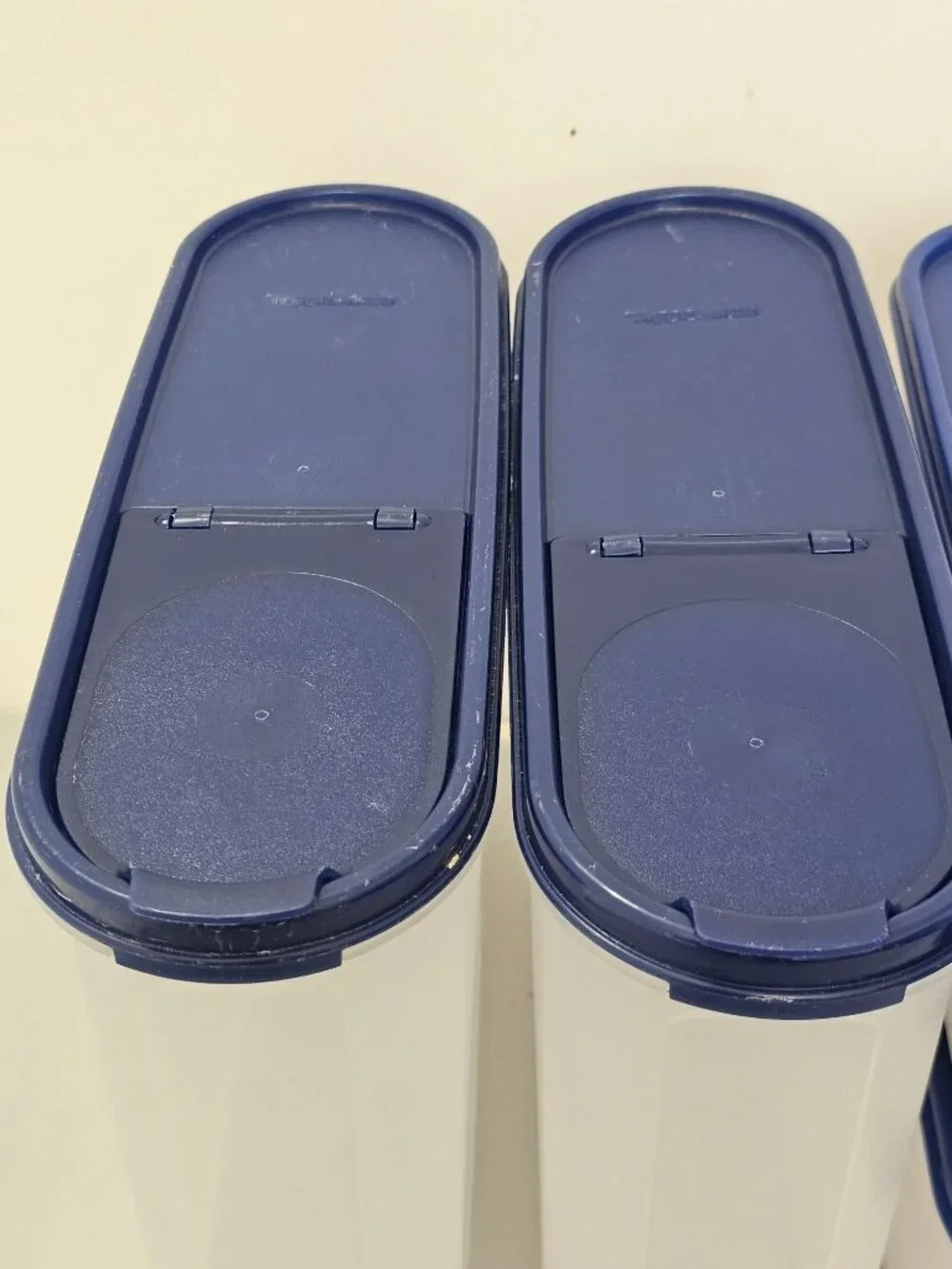 Vintage Tupperware Modular Mates Super Oval Set 5, Dark Blue Lids Stackable Pant